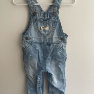 OshKosh B'gosh Blue Denim Overalls Baby Girl 6M Hearts